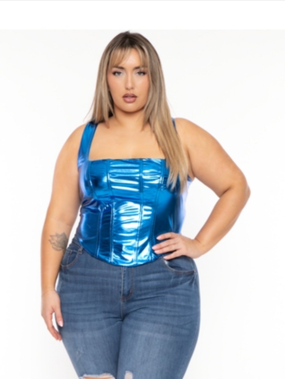 Curvy Sense Metallic Blue Tank Corset Top 3X